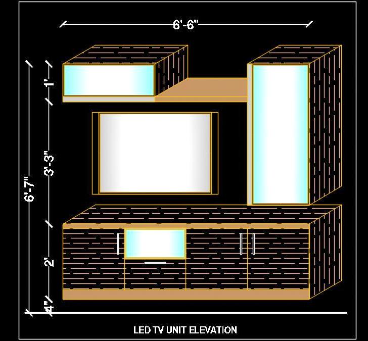 Modern TV Unit with Veneer Finish - Free AutoCAD File